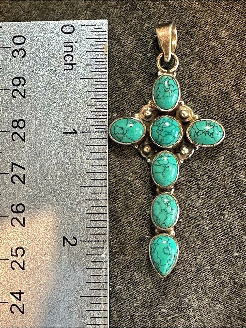 Turquoise Cross Pendant Necklace Sterling Silver - Picture 2 of 5